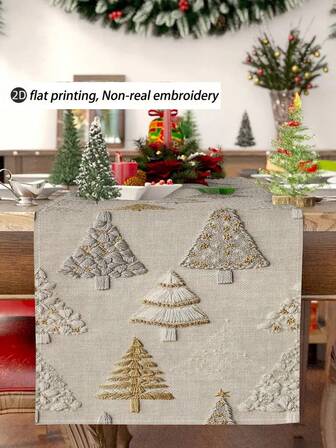 1件/10件2D印花圣诞树图案桌旗，圣诞家居装饰，季节性冬季家居装饰，现代风格，亚麻材质，33*91厘米/33*183厘米/33*274厘米，3种尺寸可选，圣诞家居装饰室内/室外派对用品，圣诞主题装饰，房间装饰。适用于家庭厨房装饰和圣诞派对装饰