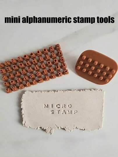 迷你字母数字印章工具，适用于粘土、饼干和蛋糕装饰的三合一迷你字母数字印章 - 适用于陶瓷工具和工艺品的塑料非电动字符印章