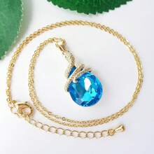 18k Gold Plated Water Drop Crystal Multicolor  Snake Pendant Necklace 16"+2"2025 - 湖藍色 - 查看 2