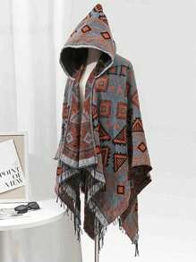 1 件纯色渐变休闲连帽斗篷，秋冬款 - 彩色 - 查看 51