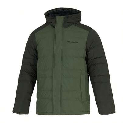 Columbia Chaqueta de plumón Saltzman II Dwn Hdd Jkt-Canteen para hombre, verde, cómoda, deportiva e informal WE8928352 (80 % plumón, 20 % plumas)