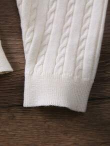 Infant Ruffle Hem Simple Long Sleeve Knit Jumpsuit, Soft And Comfortable Fabric - White - View 6