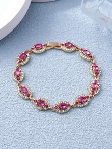 LADYCOCO 1pc Luxury Colorful Rhinestone Inlaid Bracelet, Women Jewelry Gift - Pink Diamond - View 4