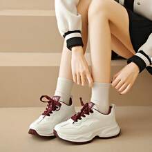 Women's New Thick Sole Sneakers, Lightweight Casual Shoes, Small White Shoes, Tennis Shoes, Versatile Running Shoes, Cute & Fashionable Lightweight Chunky Sneakers - Red - View 5