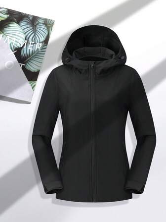 1pc Women's Soft Shell Fleece Jacket, Autumn/Winter Outdoor Hoodie, Hiking Sports Sweatshirt, Suitable For Outdoor Leisure Activities, Skiing