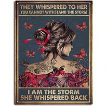 Metal Tin Sign Butterfly They Whispered To Her You Canot Withstand The Storm Tin Sign Vintage Art Wall Decor Sign Home Kitchen Bar Patio Cave Funny Decor - 20*30公分(8*12吋) - 查看 1