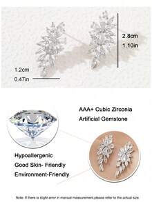 1 对奢华羽毛形方晶锆石耳钉，适合女士女孩返校珠宝礼物，适合派对生日友谊和日常佩戴 - 銀色 - 查看 7