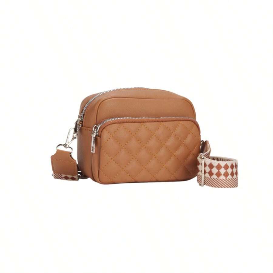 Borsa da donna elegante e versatile, piccola borsa a tracolla quadrata, borsa da donna alla moda, tracolla larga, borsa a tracolla con doppio tiretto.