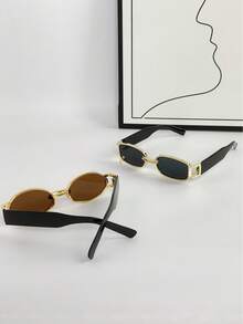 2 件方形女士时尚眼镜，新款 Y2K 街头风格眼镜 - 2PC中盒時尚金灰 金茶 - 查看 5