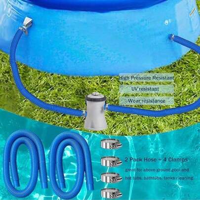 2 Packs Pool Pump Replacement Hose,1.25" Diameter, 59" Long Pool Filter Replacement Hoses For Above Ground Pools,Compatible With Intex Filter Pump 607, 637,Includes 4 Metal Clamps