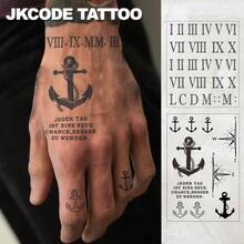 JKCODE TATTOO 防水设计半永久纹身,素描手,航海图案指南针 - 罗马数字 - 自我临时纹身,复古风格草本男女纹身贴纸 - 信仰图腾 - 手指、手臂和颈部临时纹身 - 藏蓝色 - 查看 3