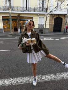 Camellia Casual Versatile Suede-Effect Bomber Jacket For Women, Spring/Autumn - Army Green - View 5