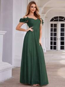 Vestido de dama de honor con diseño sin hombros, color verde oscuro, con espalda descubierta, elegante y con destellos, vestido formal para eventos y fiestas semi formales