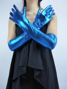 1 Pair Glossy Reflective Long Fingerless Gloves, Sexy Nightclub Costume Accessory For Halloween, Date Night, Cosplay - A - View 14