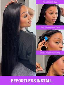MEGALOOK 13x6 Three-Part Lace Front Wig, Silky Straight Hair, Pre-Trimmed Hairline, Bleached Knots, No Glue, 150%/200% Density, Pre-Plucked Transparent Lace, Natural Color, Suitable For Women's Daily Office, Gatherings, Y2K Style, Vacation, Outdoor, Cosplay, Campus, Holidays, Halloween, Easter, Etc. - SNatural - View 5