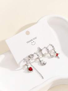 6 أزواج أقراط معدنية سوداء بتصميم نجمي وحلق أذن زركونيا، إكسسوارات حفلة عصرية للمرأة