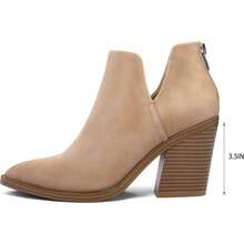 Women's Slip-On Ankle Boots – Cutout Pointed Toe Chunky Mid Heel Booties For Casual, Work & Daily Wear - Light Brown - 查看 6