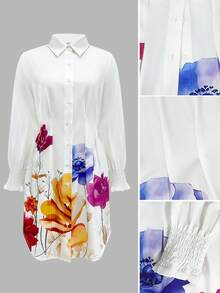 Damen Blumen Muster Lässig Boho Knopfleiste Strandkleid