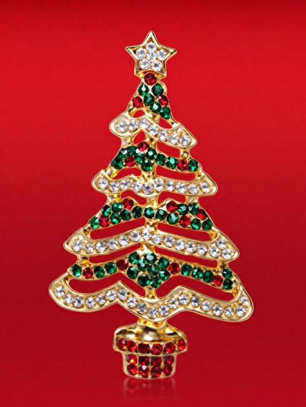 1 Stück elegante Serie Strass bunter Baum Brosche für Frauen, Schmuck, Kostümzubehör, Taschencharms, Bürozubehör, Weihnachtsgeschenk