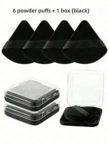 6 Stück Puderquastenset mit Reiseetui, dreieckige Make-up-Schwämme für lose Puder, Körperpuder, Fixierpuder, geeignet für Foundation, Beauty-Make-up-Tools (Schwarz + Rosa) Samt-Dreieck-Puderpuff, Make-up-Tools, Make-up-Schwamm, wiederverwendbarer Make-up-Schwamm, Make-up-Accessoires, Puderpuff, Trocken- & Nasspuderpuff, Make-up-Essentials für heißes Wetter, Strand-Make-up-Tools