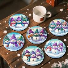 1 set/4 piezas/6 piezas Posavasos de barro de diatomeas con diseño de tres muñecos de nieve y árbol de Navidad, posavasos de café, decoración multiusos para el hogar y restaurantes, regalos diarios, decoración de mesa, decoración diaria, decoración para fiestas temáticas - Multicolor - Ver 1