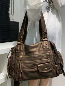 Y2K Vintage Hot And Spicy 女士复古单肩包，个性街头朋克单肩包，配有多个口袋和可拆卸肩带。这款女士钱包非常适合日常使用、购物派对、通勤上班，也是完美的节日时尚礼物。 - 銅色 - 查看 3