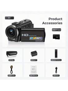 STUOGYUM 最新款 270° 翻转屏相机：16 倍光学变焦，1080P 高清视频，30fps，3 英寸显示屏，高清广角。内置 64GB 存储空间（可扩展），1000mAh 长效电池，自动对焦和 LED 闪光灯 - 专业摄影相机，适用于 Vlog、手机上传，集相机和摄像机于一体。