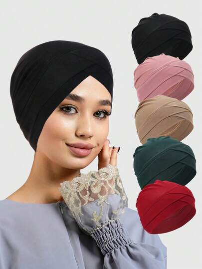 1 件弹力额头交叉头巾帽女士纯色头巾帽休闲弹性头巾轻质化疗帽头巾帽子帽子发帽头巾