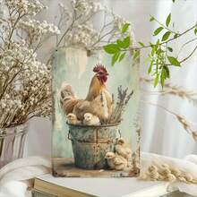 2D Plane, 1 Piece, 12x8 Inch Metal Sign For Rural Farmhouse Chickens And Chicks. Old 2D Printing Iron Wall Art, Weather-Resistant Indoor/Outdoor Decoration, Suitable For Pastures, Family Gardens, Random Hole Style. - Multicolor - View 6