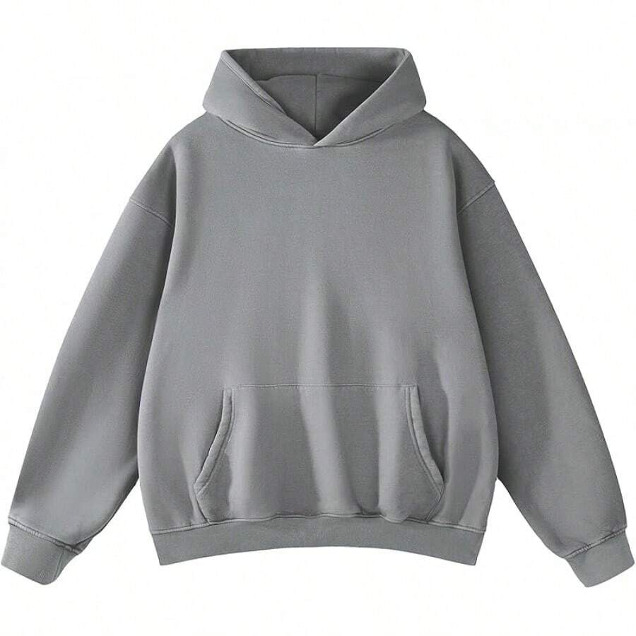 Mens Women Oversized Acid Wash Hoodie Unisex Heavyweight Vintage Fleece Sweatshirt & Hoodies For Men Couple 2025halloween - 中灰色 - 查看 1