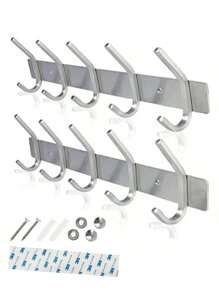 MiLaiWP Cabideiro de aço inoxidável com ganchos de parede, cabideiro para roupas de alta resistência, ganchos de parede de capacidade extra grande, cabideiro de parede de dupla utilização com furadeira/adesivo, cabideiro com ganchos de 4/5/6 níveis