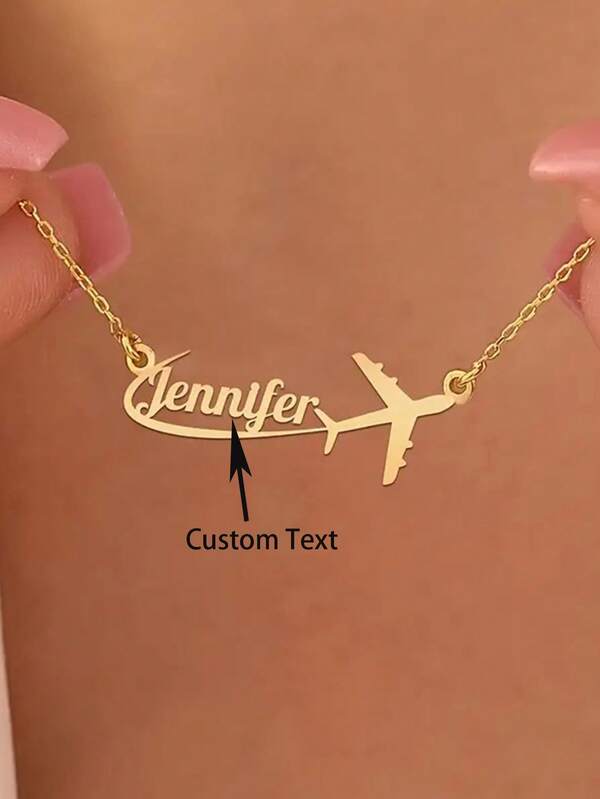 Personalisierte Edelstahl Flugzeug Namenskette - Damen Personalisierter Schmuck, geeignet für den täglichen Gebrauch und als Geschenk, elegantes "Jennifer" Schriftdesign, perfekt für Geburtstag, Abschluss oder als lässiges Accessoire