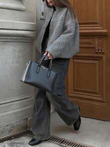 Damen Lässige modische Reißverschluss Alltagsjacke, Saum plissiert locker Langarm warme Jacke; Stilvoller Stehkragen plissiert locker kurzer Mantel, Herbst/Winter