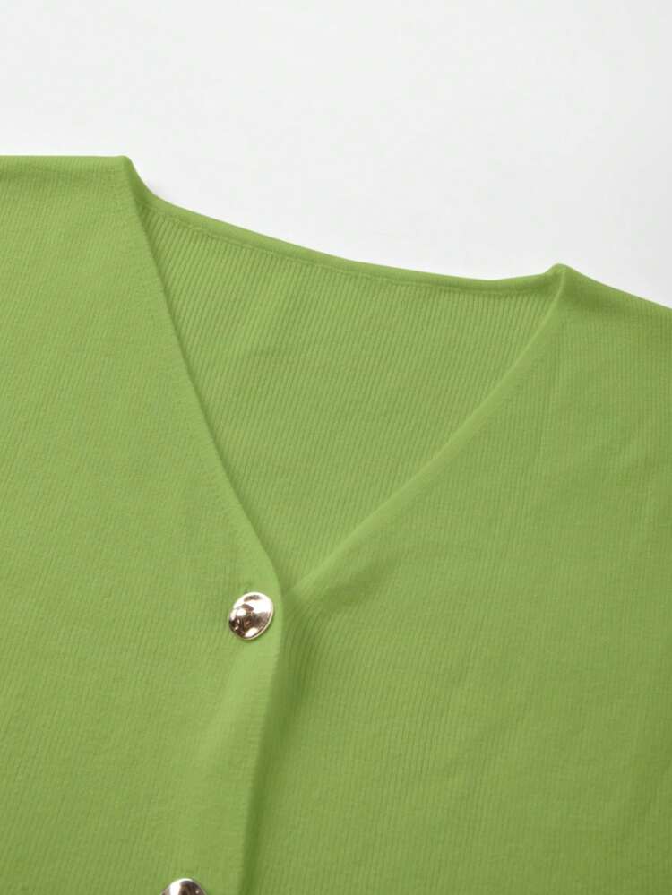 FOR BEAUTY New Spring/Summer Green V-Neck Short Sleeve Knit Cardigan, Fashionable And Elegant, Showcasing Exquisite Charm Casual - Avocado - View 6