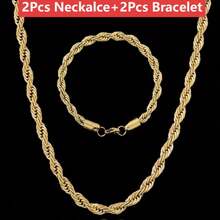 2Set/4Pcs 5mm Rope Chain Set Mens Womens Rope Chain Necklace&Bracelet 5mm Rope Chain Stainless Steel Jewelry For Gift - 金色 - 查看 1