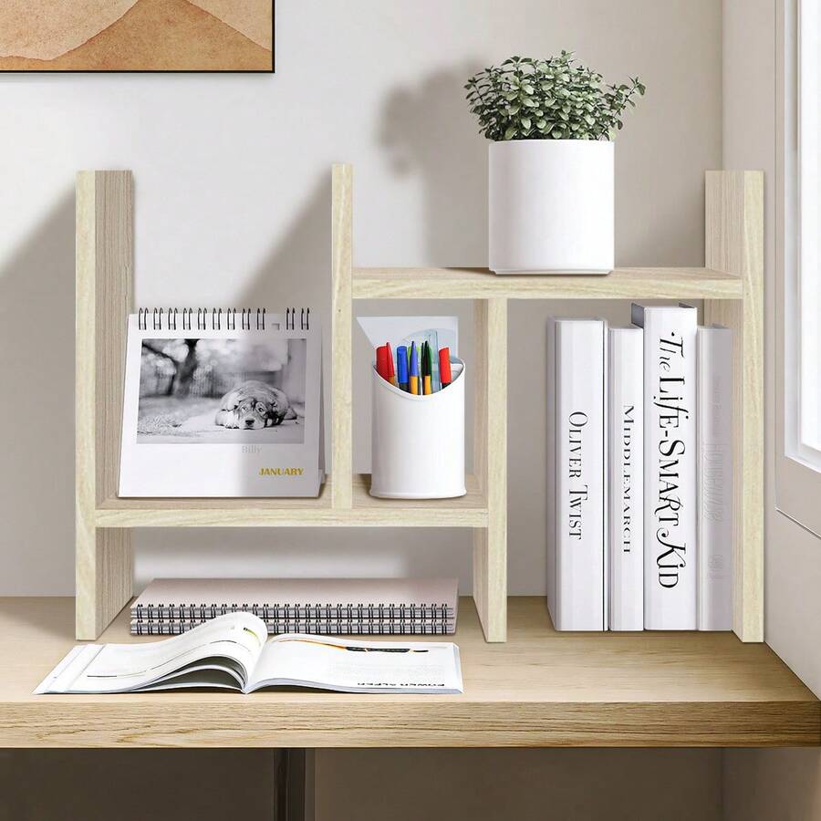 Jerry & Maggie Expandable Wood Desktop Bookshelf Office Desktop Organizer Storage Display Shelf Easy To Assemble - White Wood Tone - View 1