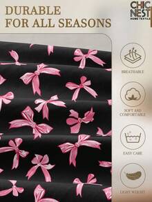 1pc Black & Pink Plaid Bow Pattern Fitted Sheet, Mattress Protector, Valentine's Heart Mattress Cover, Soft & Breathable Bedsheet, Fits Twin, Full, Queen, King Size Beds, Deep Pocket Design, Home Textile, Suitable For Dorm Beds - Black - View 5