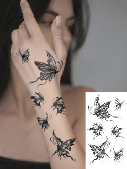 1 Sheet Temporary Body Art Tattoo Sticker Suitable For Women,Japanese Ink Painting Style Elegant Butterfly Pattern, Diy Matching, Waterproof Fake Tattoo,Lasting 2-5 Days,Can Be Used On Hands, Arms, Shoulders, Waist, Legs, Ankles, Suitable For Parties, Gifts, Vacations, Music Festivals, Weddings
