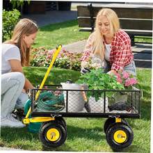 Heavy-Duty Mesh Steel Garden Cart (900 Lbs Capacity) – Folding Utility Cart With Removable Sidewalls, 10-Inch Tires & ATV/Tractor Handle (Black-Yellow) - Màu vàng - Xem 2