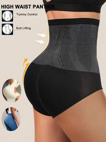 1件装无缝收腹提臀内裤高腰塑形内裤束腰塑身衣女士塑身裤女士内衣女式内裤提臀裤 - 黑色 - 查看 4