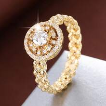 1pc Geometric Circular Steering Wheel Shaped Cubic Zirconia Inlaid Fashion Ring For Women - Multicolor - View 16