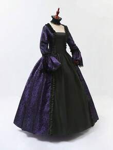 Victorian Palace Dress, European & American Medieval Palace Retro Dress, Lace Drawstring Arabian Long Dress For Birthday Party, Halloween Stage Performance Cosplay