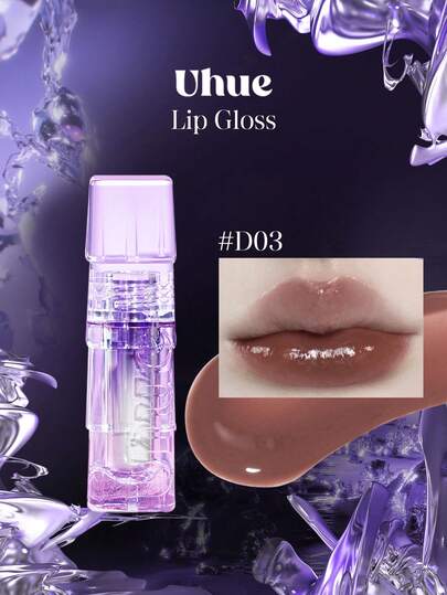 Uhue 3ml/0.1 Fl Oz Lip Gloss D03, Glass Shine, High Gloss, Rich Color, Nourishing Moisture, Lightweight Pigment, Smooth Application, Long-Lasting Hydration, Comfortable Wear, Great Gift, 3ml/0.1 Fl Oz