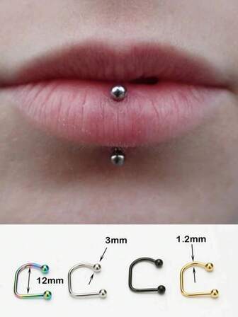 1-3pcs Medusa Piercing Jewelry Monroe Lip Rings For Women And Men Stainless Steel Hypoallergenic 18K Gold Plated U-Shaped Ball Tragus Cartilage Earrings For Teen Girls Punk Pierced Body Jewelry Set