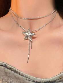 1 pezzo Collana con ciondolo a stella pentagramma oversize, gioiello regalo per donne e uomini, collana con catena a clavicola in stile Y2K