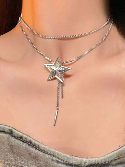 1 pieza Collar con colgante de pentagrama grueso, regalo de joyería para mujeres y hombres, collar con colgante de estrella exagerado de estilo Y2K, cadena de clavícula, regalo de joyería