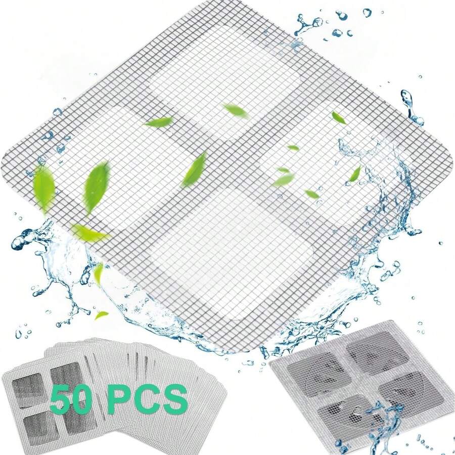 50 Stücke/Packung Einweg-Duschablaufabdeckungen, Mesh-Aufkleber, Duschablaufschutz, geeignet für Badezimmer, Badewanne, Dusche und Waschbecken