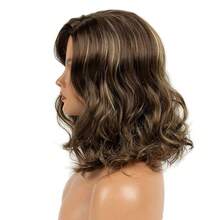 18 Inch Short Wavy Wig White Women - Brown Blonde Highlight Synthetic Wig, Daily Wear & Parties - 6125#8H124 - View 2