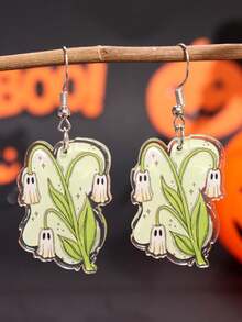 1 Pair Cute, Exquisite, Fashionable, Lively, Unique, Creative, Funny, Spooky Ghost & Lily Acrylic Dangle Earrings For Women, Suitable For Holiday, Party, Commute