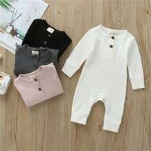 Newborn Baby Boy Girl Knitted Rib Romper Infant One Piece Jumpsuit Cotton Solid Long Sleeve  Bodysuit Basic Coming Home Outfits - 芥末黃 - 查看 2